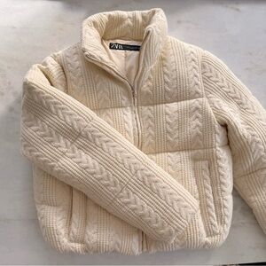 Zara Cream Textured Women's Turtleneck Sweater Jacket